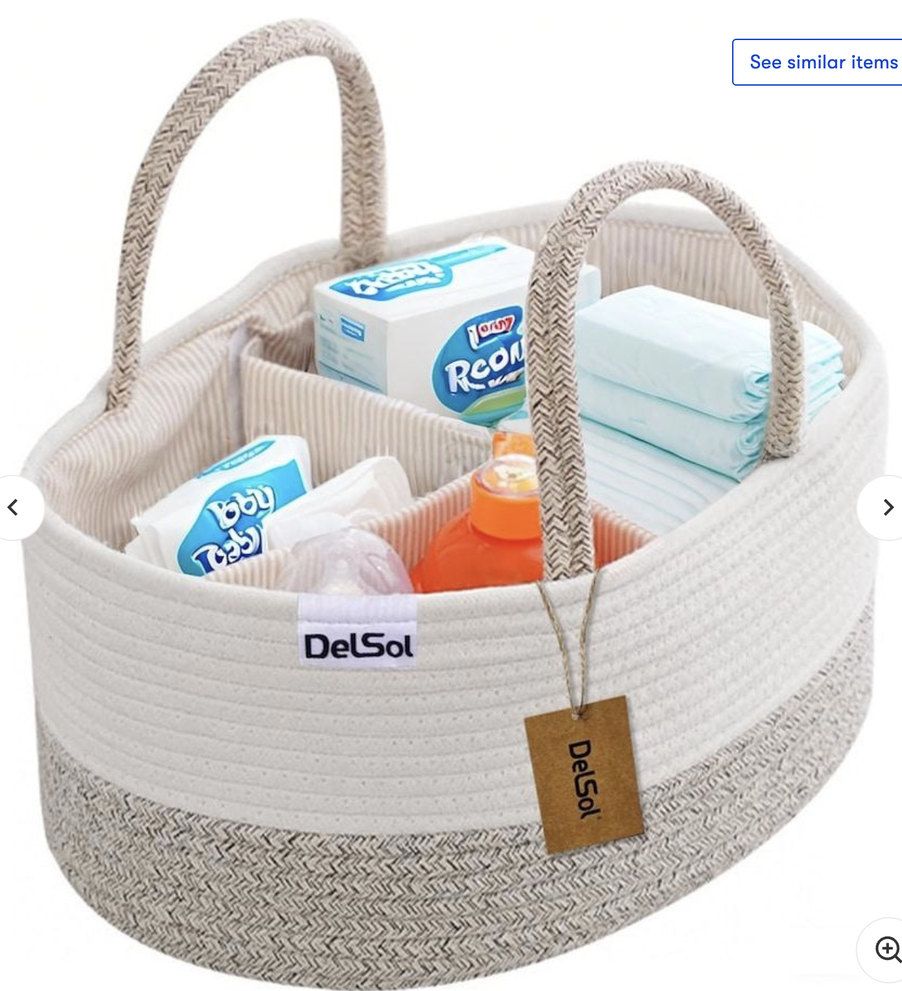 DelSol Diaper Caddy Organizer Large Cotton Rope Nursery Baby Basket Storage Bag Beige & White